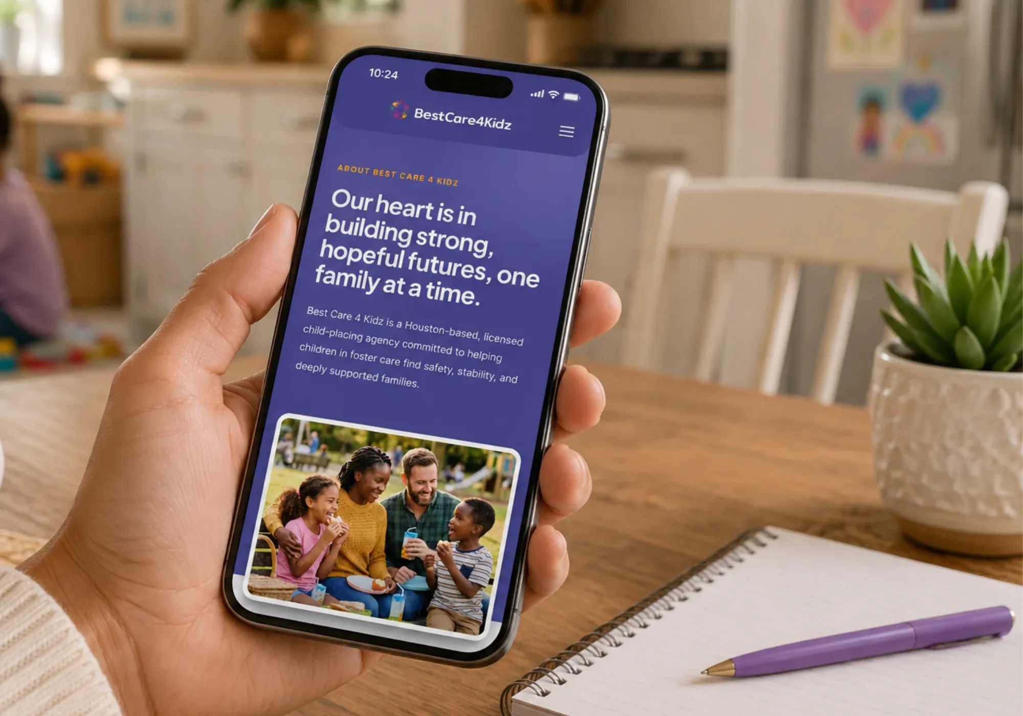 The Best Care 4 Kids website about section displayed on a mobile phone