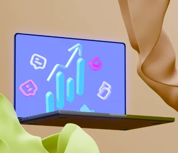 A small business owner reviewing rising search performance on a laptop in a bright, modern workspace