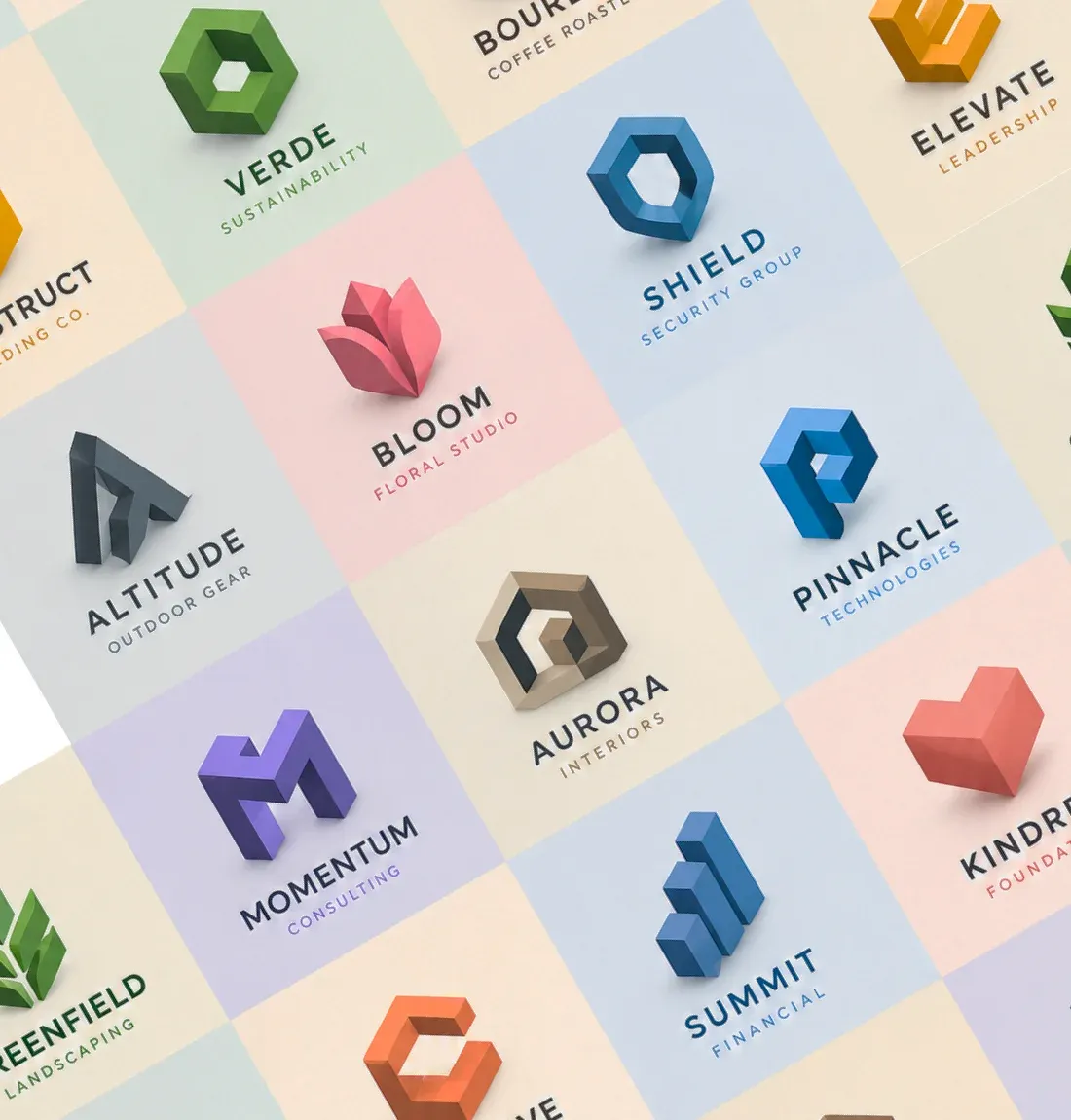 A grid of generic, look-alike template logos of the kind produced by off-the-shelf design tools